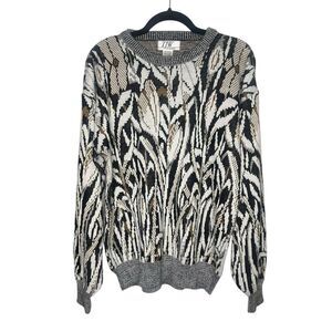 Vintage TJW Mervyns Men’s Medium Abstract Sweater Gray Crewneck Acrylic 90s